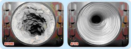 Dryer vent cleaning before and after.